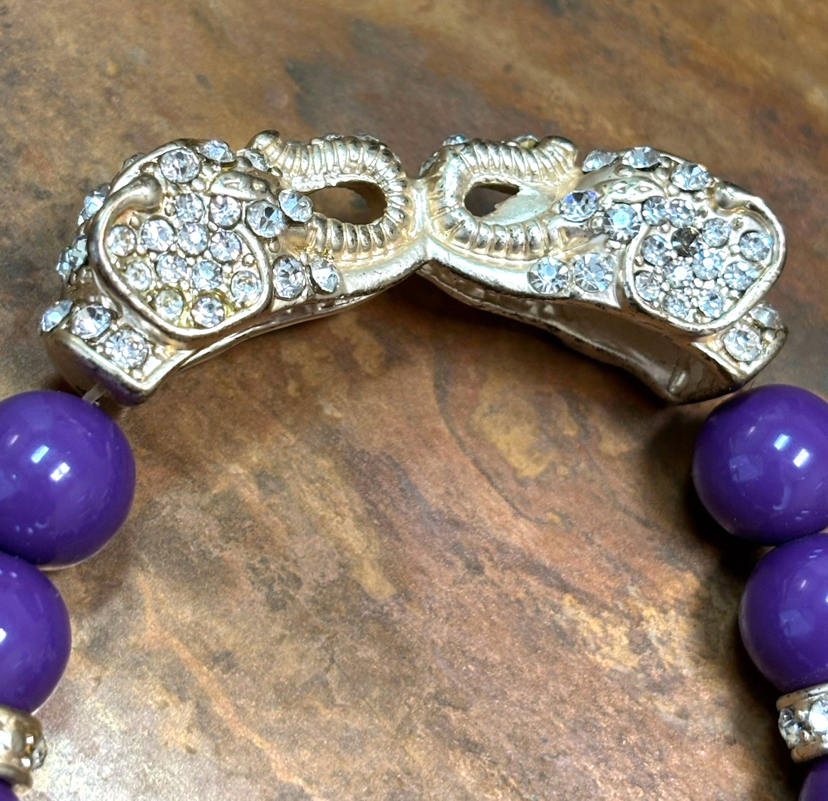Beautiful Elephant Deep Purple Bead Stretch Bracelet Crystals One Size Fits Most gallery