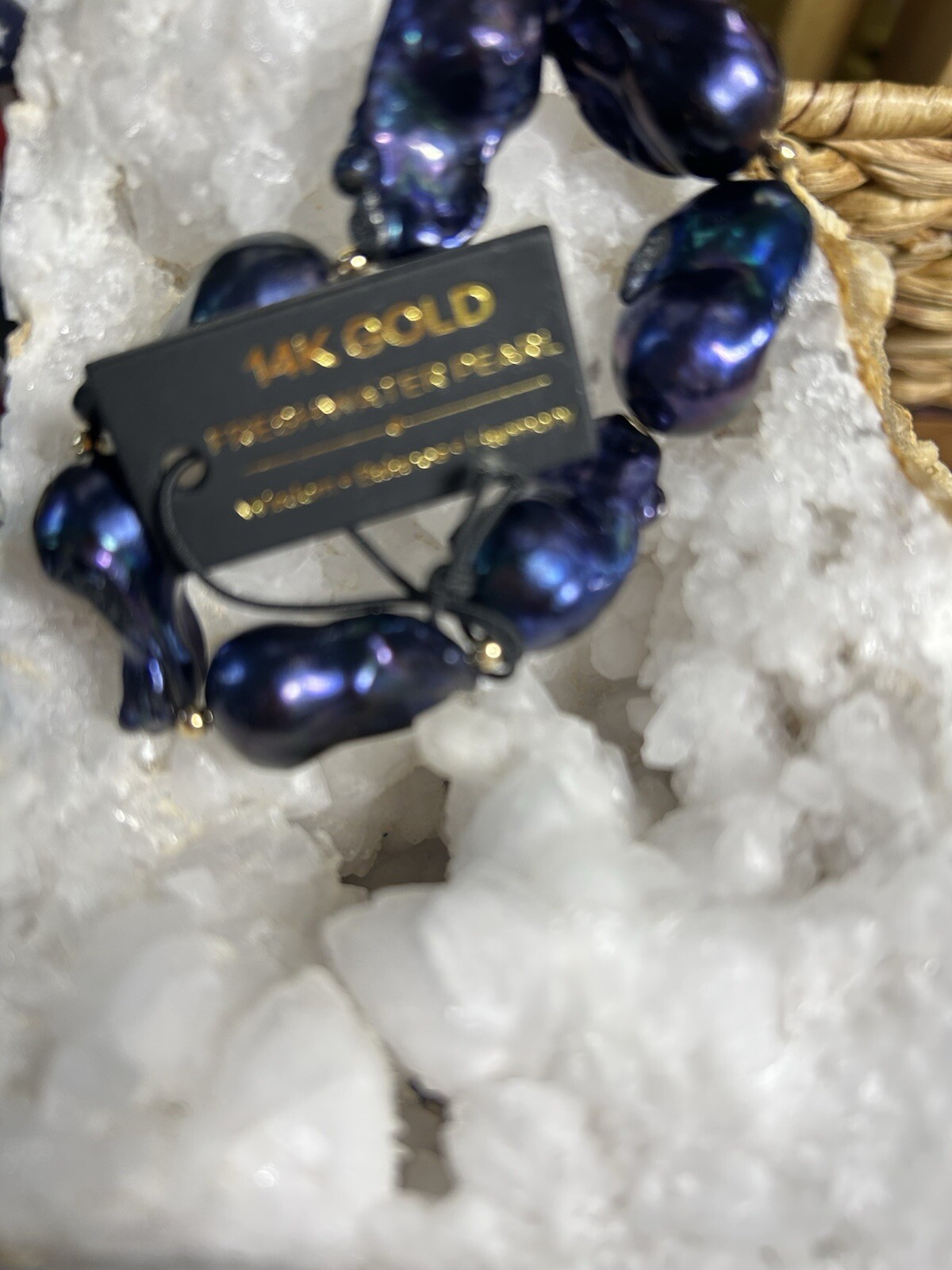Gigantic Freshwater Pearls Middle Night Blue Stretchy Bracelet 14k Gold Filled gallery