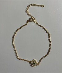 Clover Bracelet, Gold Plated Sterling Silver, CZ & Green Stone, Adjustable 24cm