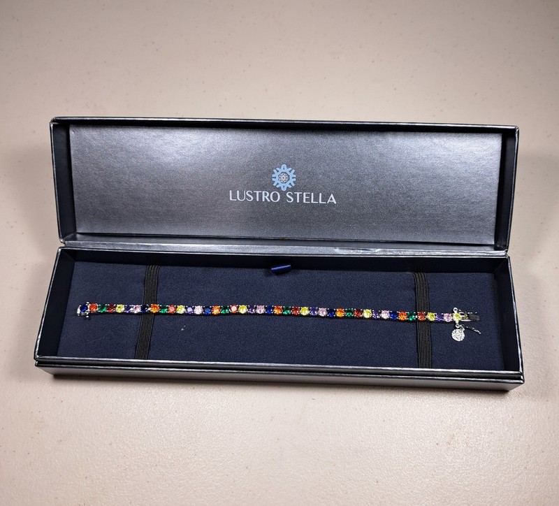 LUSTRO STELLA Multi Color CZ Sterling Silver Tennis Bracelet 6.5" or 8" NEW gallery
