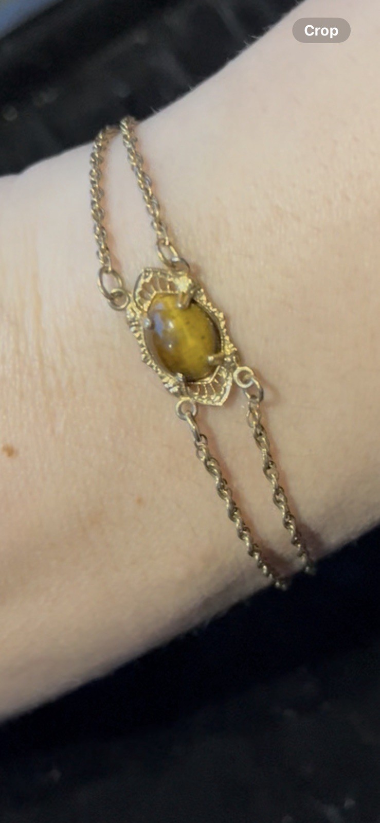 Gold Tone Rope Chain Bracelet Oval Brown Cabochon Stone gallery