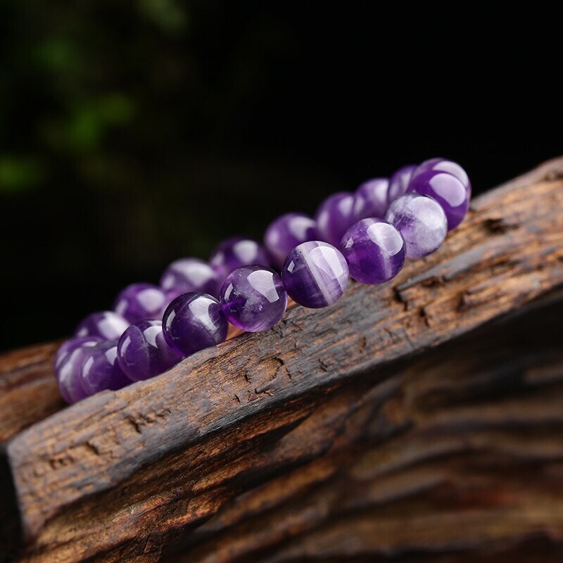 Natural Amethyst Stone Beaded Bracelet Purple Crystal Gemstone Stretch Bracelet gallery