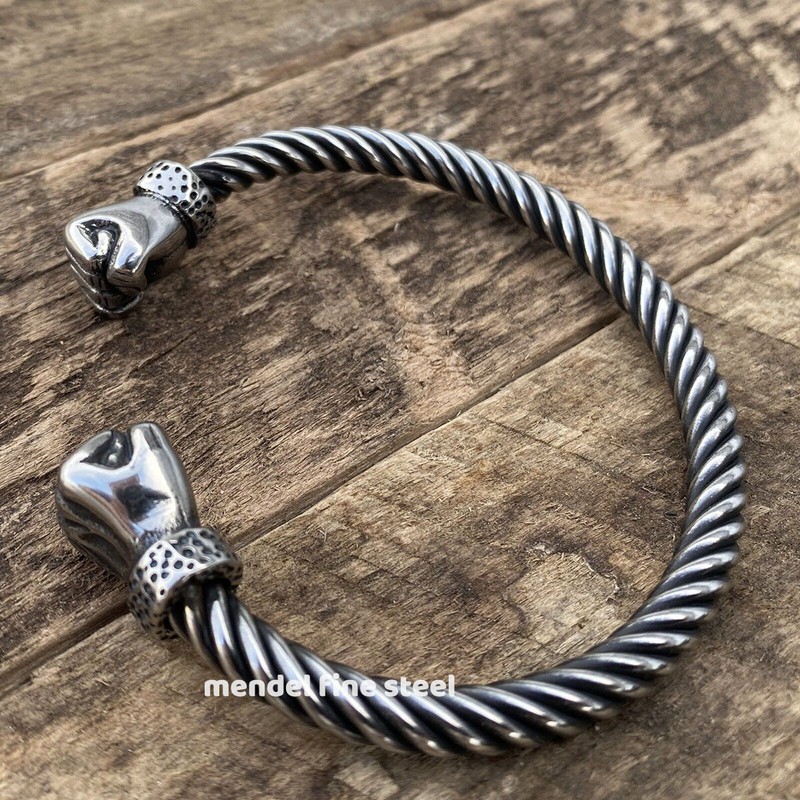 MENDEL 8 Inch Mens Stainless Steel Viking Hand Fist Cuff Bangle Bracelet For Men gallery