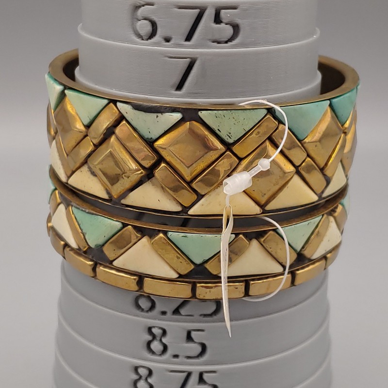 SAACHI Bangle Bracelet Stacked Ceramic Geometric Aztec BOHO NWT $35 MSRP gallery
