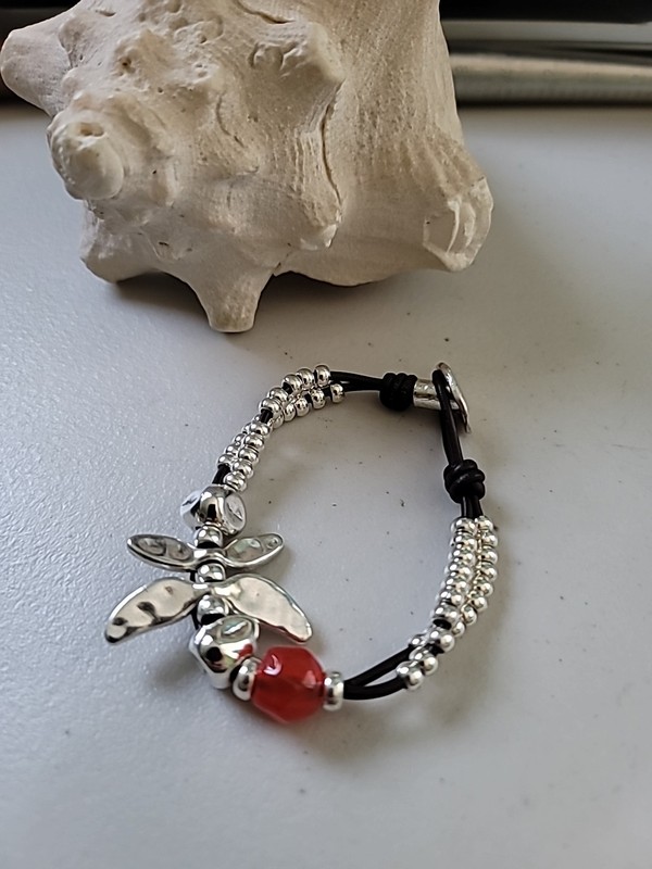 Red Hot beaded silver plated Double Layer Dragonfly Bracelet Uno De 50 Style gallery
