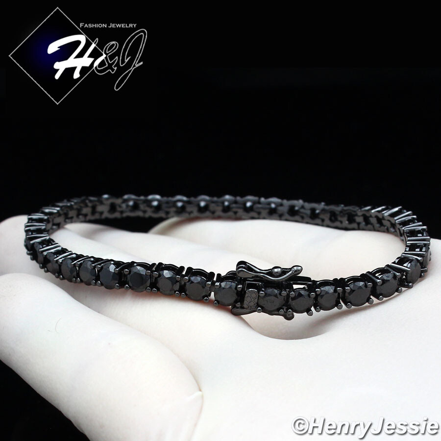 7"-8.5"MEN WOMEN ICY BLING CZ 4MM 1 ROW TENNIS 14K BLACK GOLD PLATED BRACELET*B2