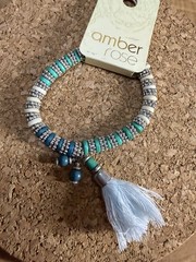 Boho hippy Hand Crafted Bracelet Stone,wood & Silver Tone 24 Cm Long
