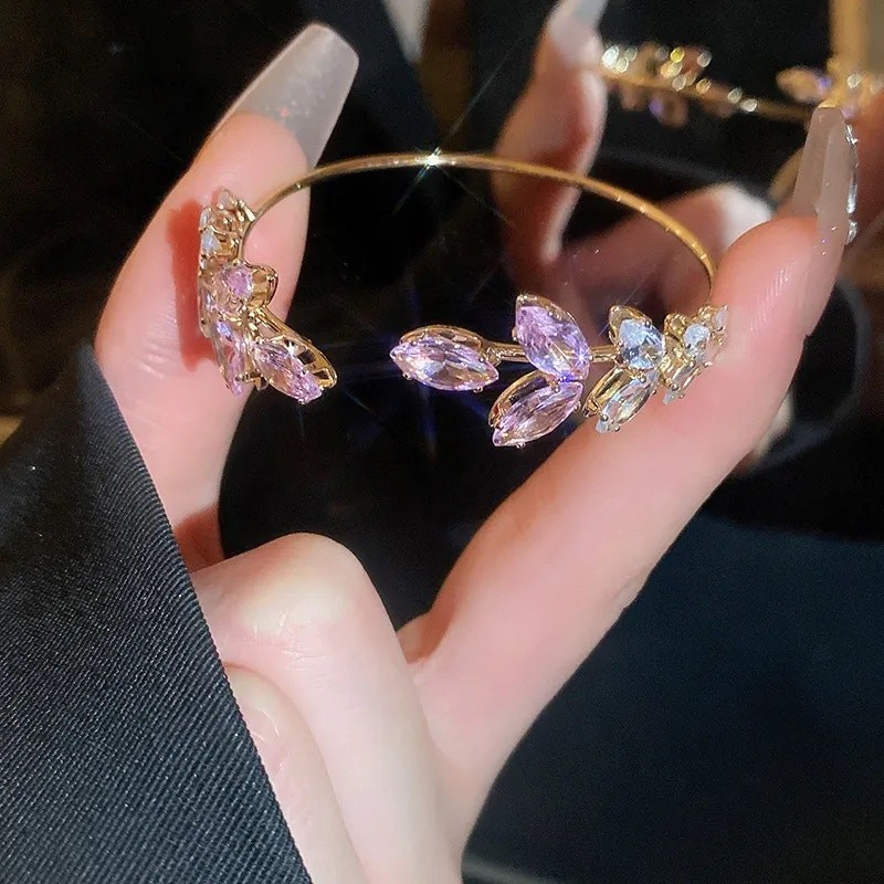 Gold N Pink Crystal Leaf Cuff Bracelet gallery