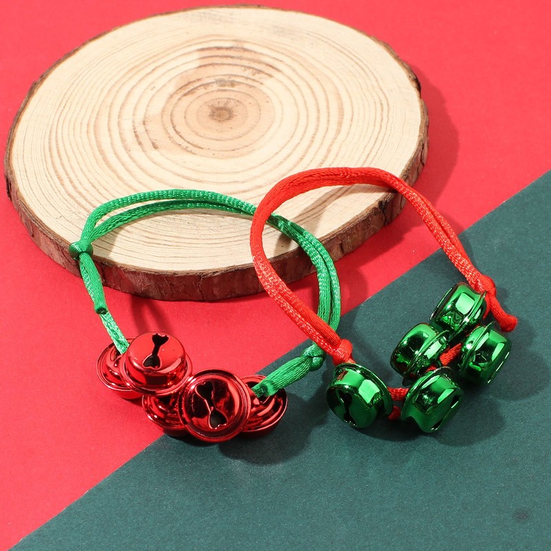 24 Pcs of Festive Christmas Gold, Silver, Green, Red Bell Hand-woven Bracelets gallery