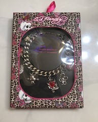 Ed Hardy Silver Tone Curb Link Charm Bracelet 7 Charms Skull, Heart & Snake NIB