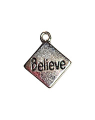 Believe Diamond Shape Silver Tone Charm Pendant 3/4″ Inspirational Family Friend