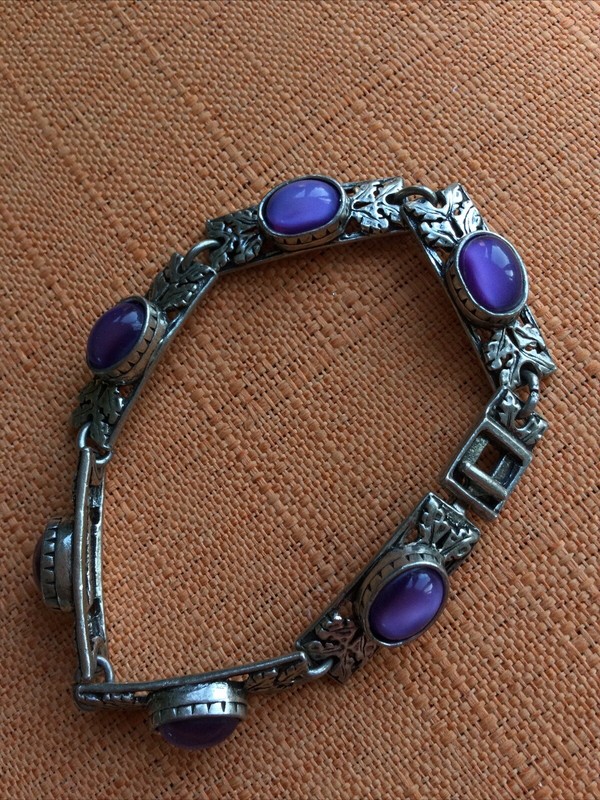 Vintage Miracle Bracelet, Scottish Celtic Purple Moonstone styled Glass signed gallery