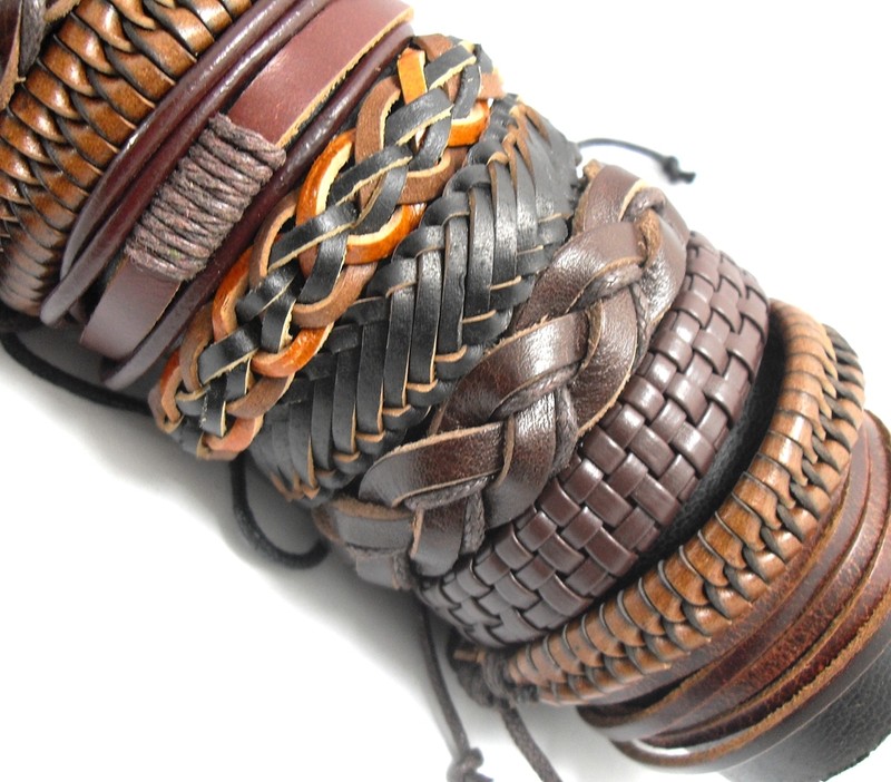 20pcs Mix Genuine Leather Bracelets Men's Wristbands Manmade Wholesale Jewerly gallery