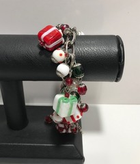 Vintage Christmas Silver Tone Presents Snowball Snowflake Glass Charm Bracelet