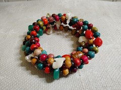 ST Metal Multicolor Shell Wood Stone Glass Bead 2.5″ Diameter Wrap Bracelet
