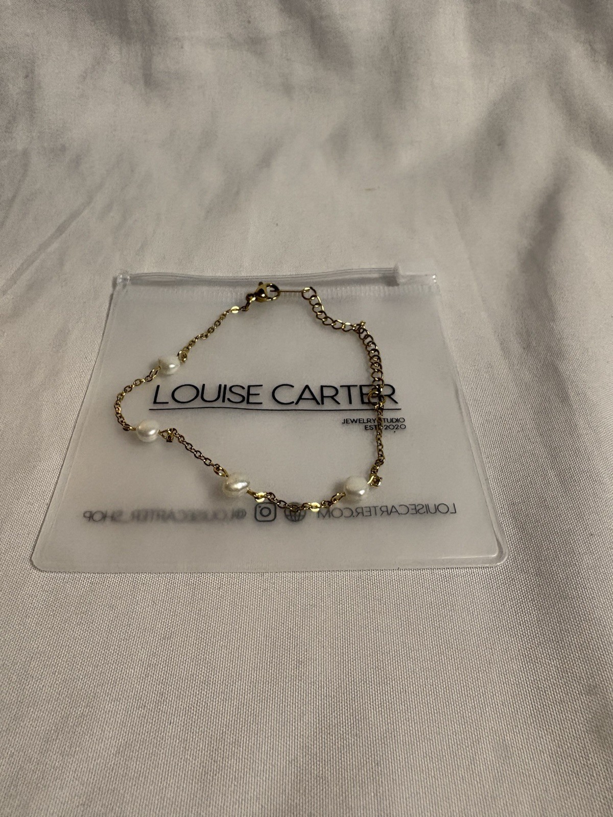 Louise Carter Gold Tone Cable Chain Bracelet w/ White Pearls, Adjustable gallery