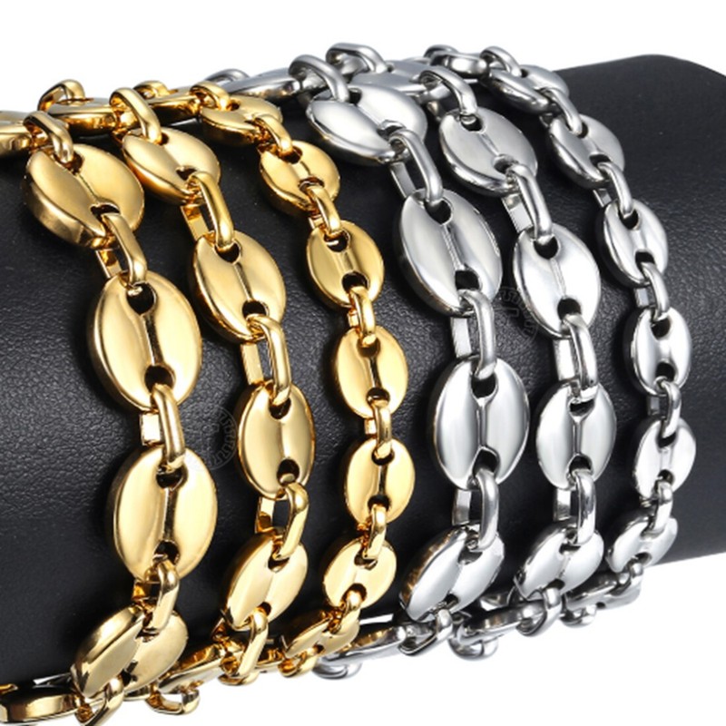 Fashion Mens Women Stainless Steel Silver/Gold Coffee Beans Chain Bracelet 7-11" gallery