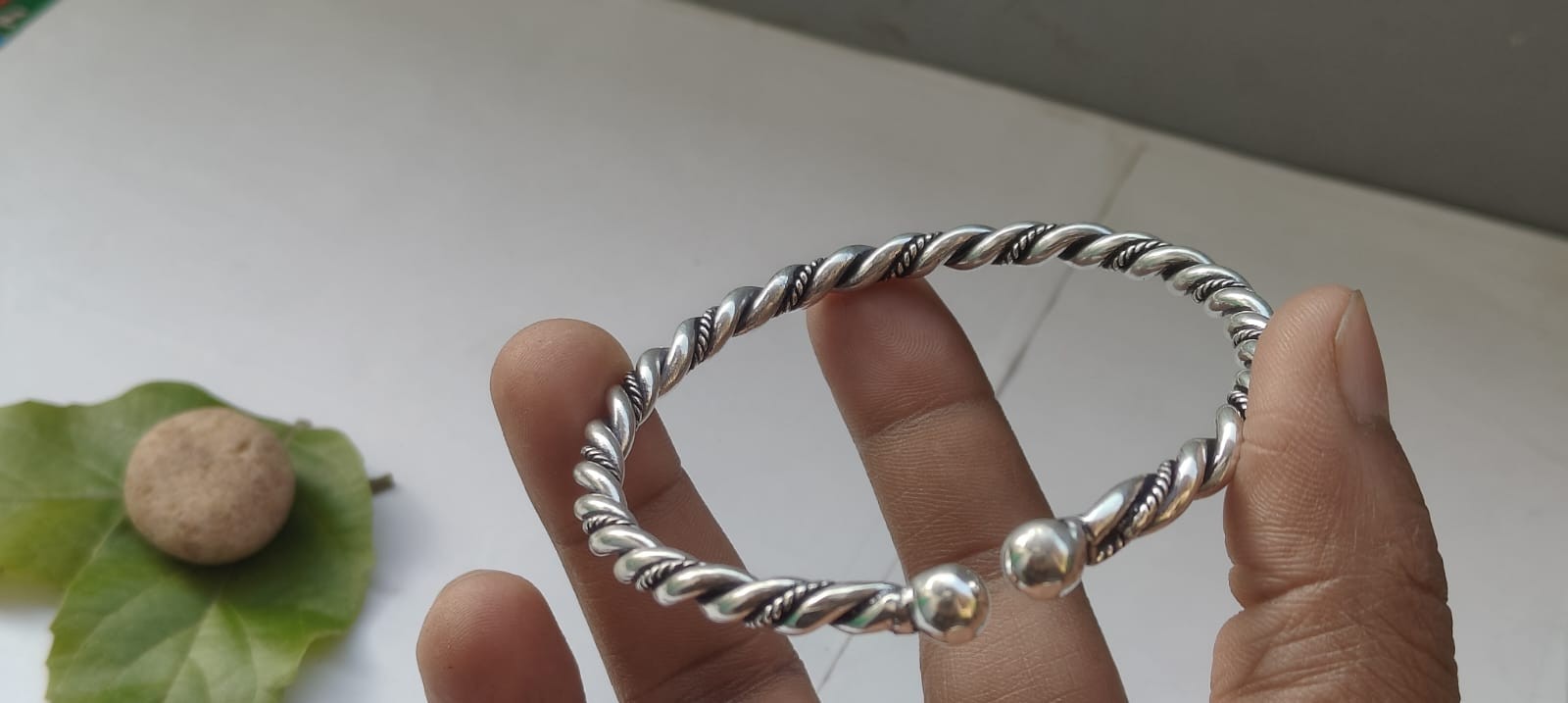 Handmade Twisted Silver Open Cuff Bangle, Minimal Rope Design Bracelet, gallery