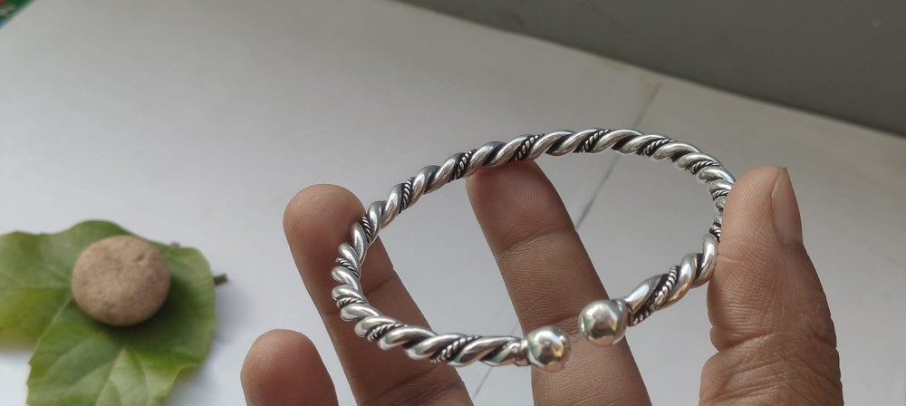Handmade Twisted Silver Open Cuff Bangle, Minimal Rope Design Bracelet,