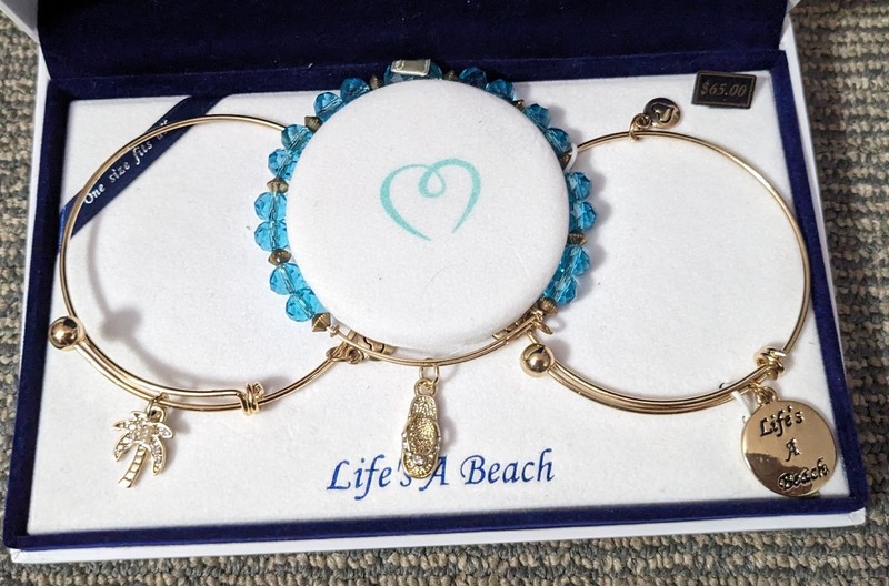 3 PC Bracelet Set Life's A Beach New Gift Ocean Flip Flop Palm Dangle Nautical gallery