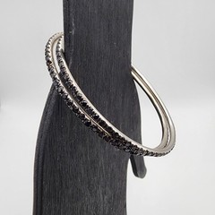 925 Sterling Silver Black Spinel Sapphire Eternity Bangle Bracelet Pair Stack 8