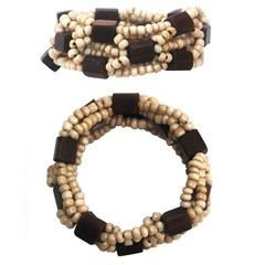 Beautiful Bone White10-Strand Elastic Bracelet Glass Dark Hard Wood Beads
