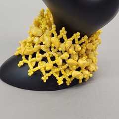 Stretch Bracelet Wide Yellow Chip Beads Nuggets Woven Expandable