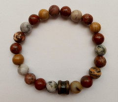NEW 8MM JASPER MIX & BRONZE DRUM BEADED BRACELET , BUY ANY 2 GET 3RD FREE