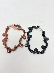 Shop LC Red & Blue Goldstone Set of 2 Beaded Bracelets Stainless Steel 9in 5046