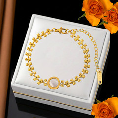 18K Gold Plated Four Leaf Clover Bracelet White Shell Charm Women Adjustable