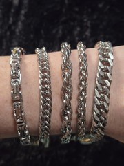 Stainless Steel Set of 5 Thick 8″ Bracelets Byz, Garibaldi?, Persian, Curb,Wheat