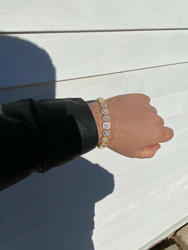 Solid 925 Sterling Silver 14k Gold Plated Baguette CZ Tennis Bracelet Hip Hop gallery