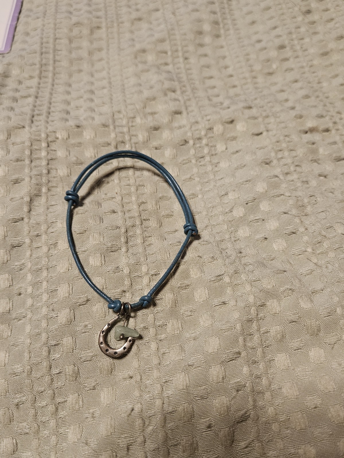 Blue Cord Adjustable Slip Knot Bracelet, Horseshoe Dangle Charm Luck Theme gallery