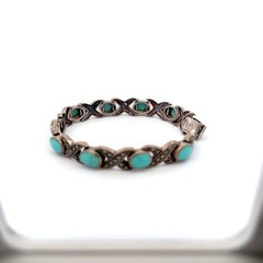 Sterling Silver Marcasite Turquoise XOXO Hugs & Kisses Bracelet