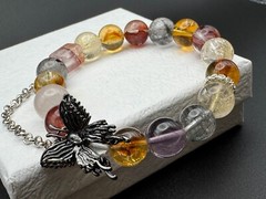 Handcrafted Natural Crystal Bracelet MultiColored Quartz with Resin Flowers