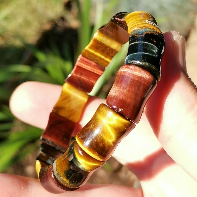 Natural Blue Red Yellow Tiger's Eye Bracelet Genuine Gemstone Crystal Healing gallery