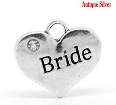 1 PC Silver Rhinestone Wedding Heart Charms, Choice of 14 designs, US Seller