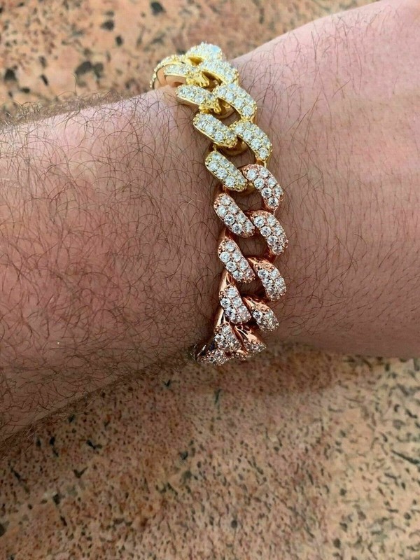 Miami Cuban Link Bracelet Tri Color Plated 925 Silver Rose Yellow Gold CZ gallery
