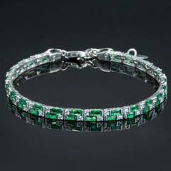 8.70 CT Baguette Simulated Emerald Elegant Tennis Bracelet 14k White Gold Plated