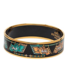 HERMES Emaille GM Cloisonné Enamel Bracelet Bangle Gold Black Plated Accessorie