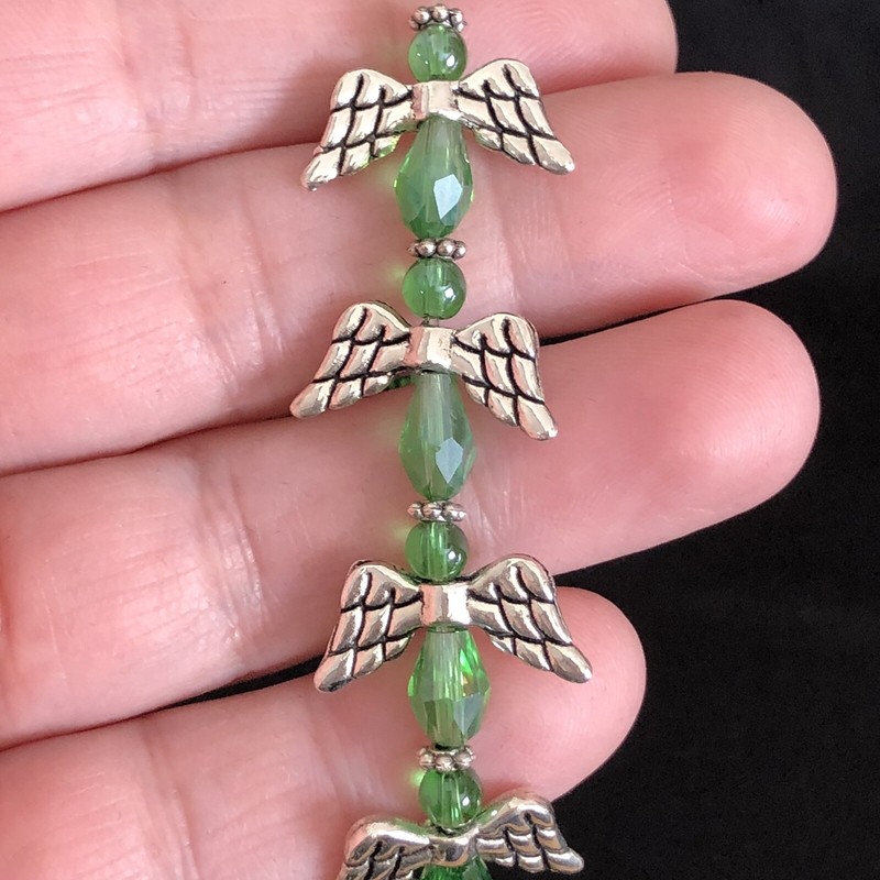Angel Wing Bracelet Green Faith Support Christian Love Healing Stretch 7-12” gallery