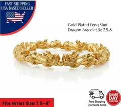 Feng Shui Wealth Bracelet Gold Plated Prosperity Good Luck Amulet Wrist Sz 7.5-8