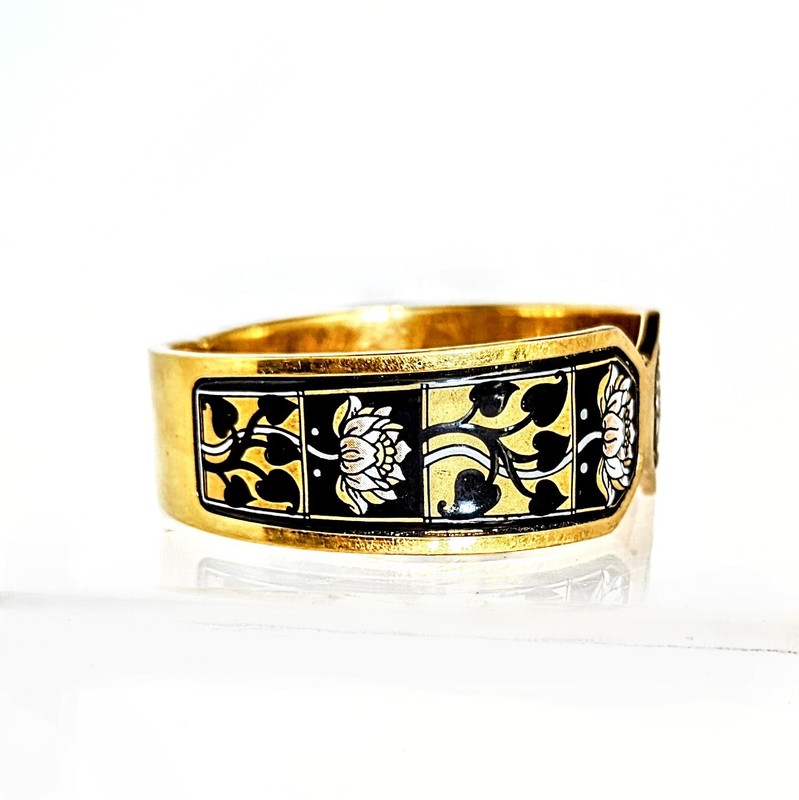 Michaela Frey Wien Bangle Enamel Bracelet Lotus 24K Gold Plate 3/4"x7" gallery