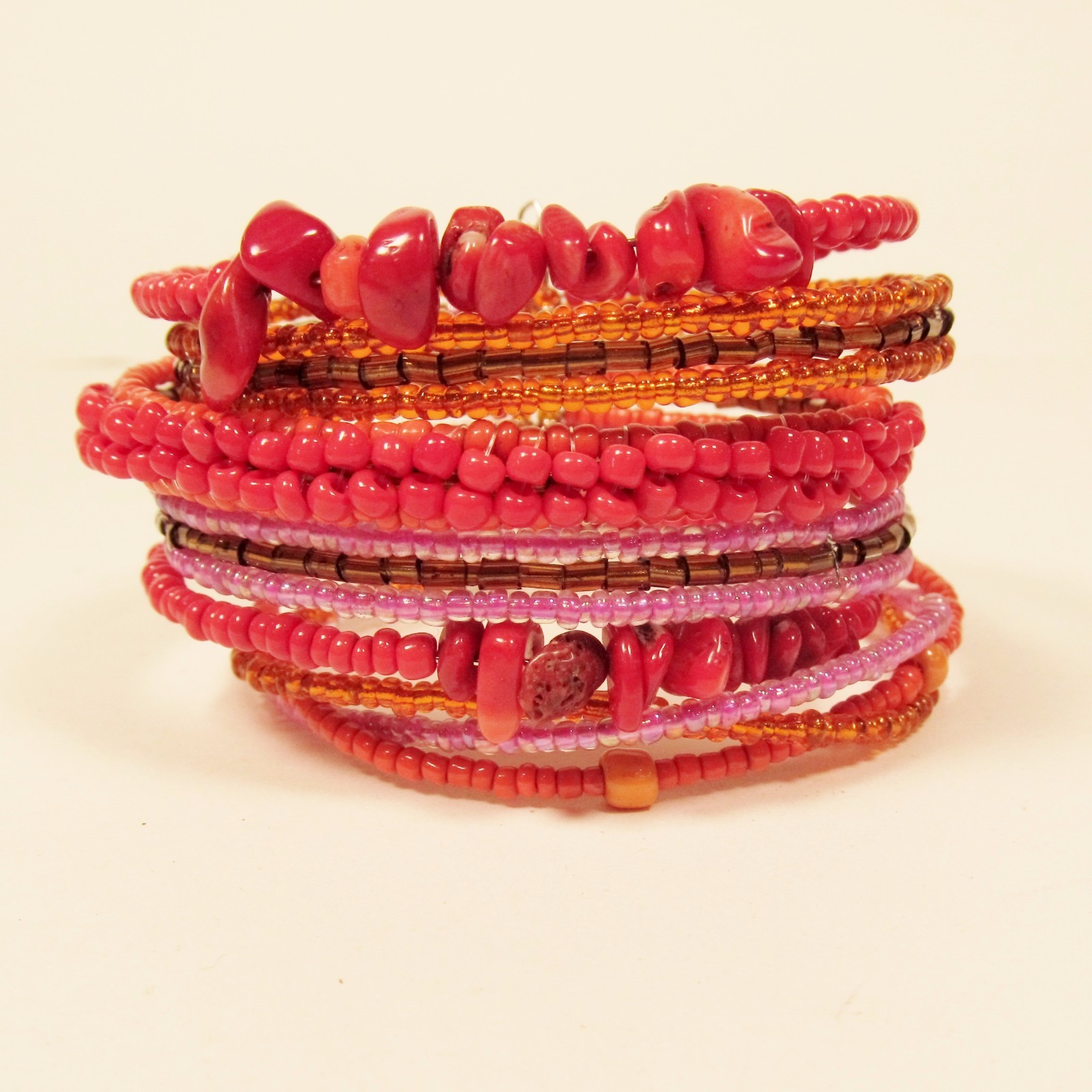2" Red Orange Multi Strand Beaded Bangle Handmade Seed Bead Cuff Bracelet gallery