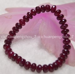Faceted 5x8mm Dark Red Garnet Rondelle Gems Beads Elastic Bracelets 6-8.5″ AA