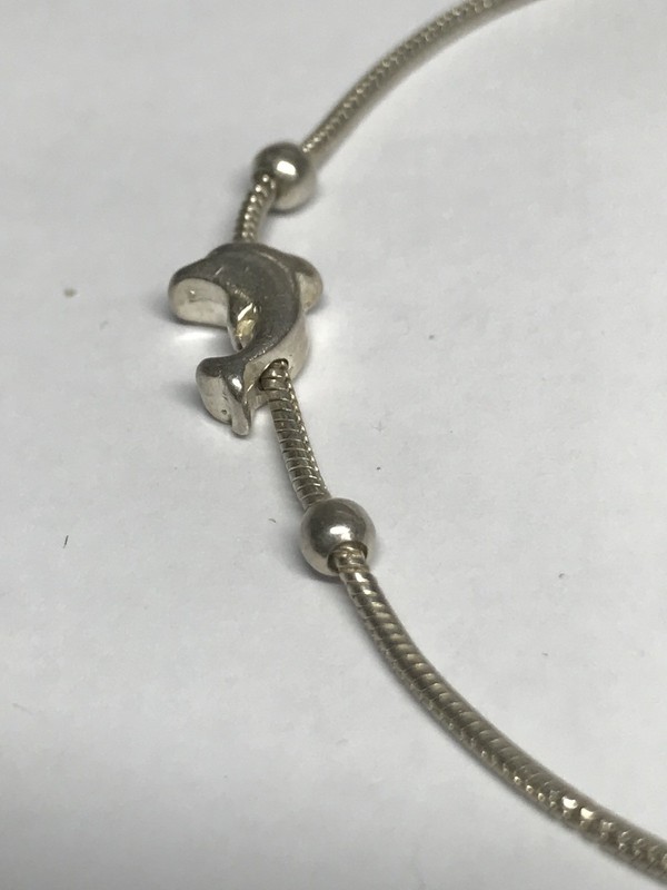 Vintage Sterling Silver Dolphin & Scalloped Bead Rope Bracelet - 8” Long 5.1 Gra gallery