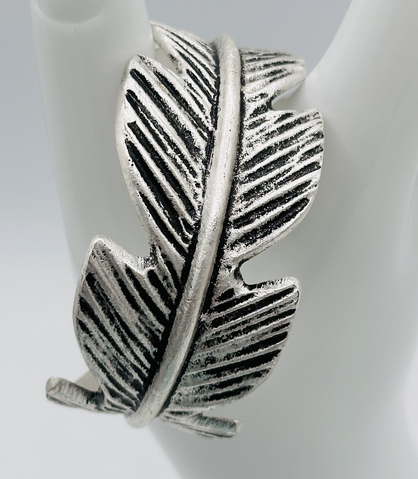 Rustic Cuff Silver Feather Statement Cuff Bracelet Open Bangle With Pouch gallery