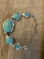 Etienne Aigner Logo Bracelet Turquoise Cabochon Station Link 9” Adjustable Silve