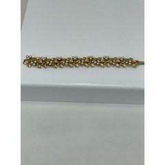 Vintage BSK Gold Leaves Faux Pearls Bracelet
