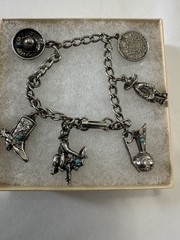 Silver Tone Western Dangle Charm Cable Chain Bracelet Lobster Clasp 7 in